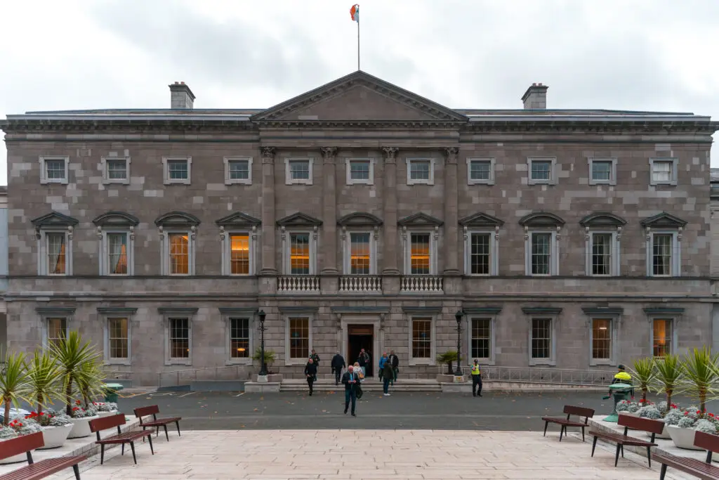 David Kernan CC BY 4.0 File:Leinster House in Dublin, seat of the Oireachtas.jpg Created: 18 October 2025